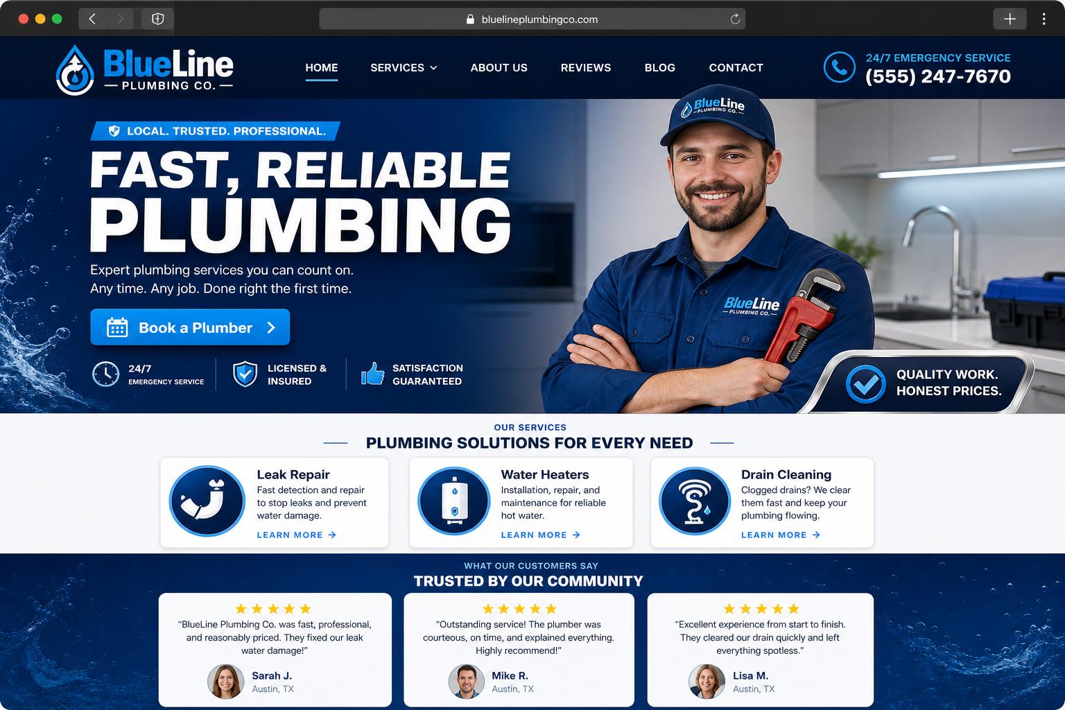 Plumbing website design — BlueLine Plumbing Co.