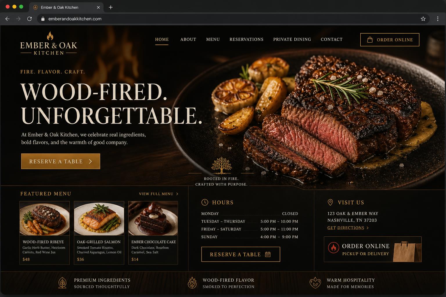 Restaurants website design — Ember & Oak Kitchen